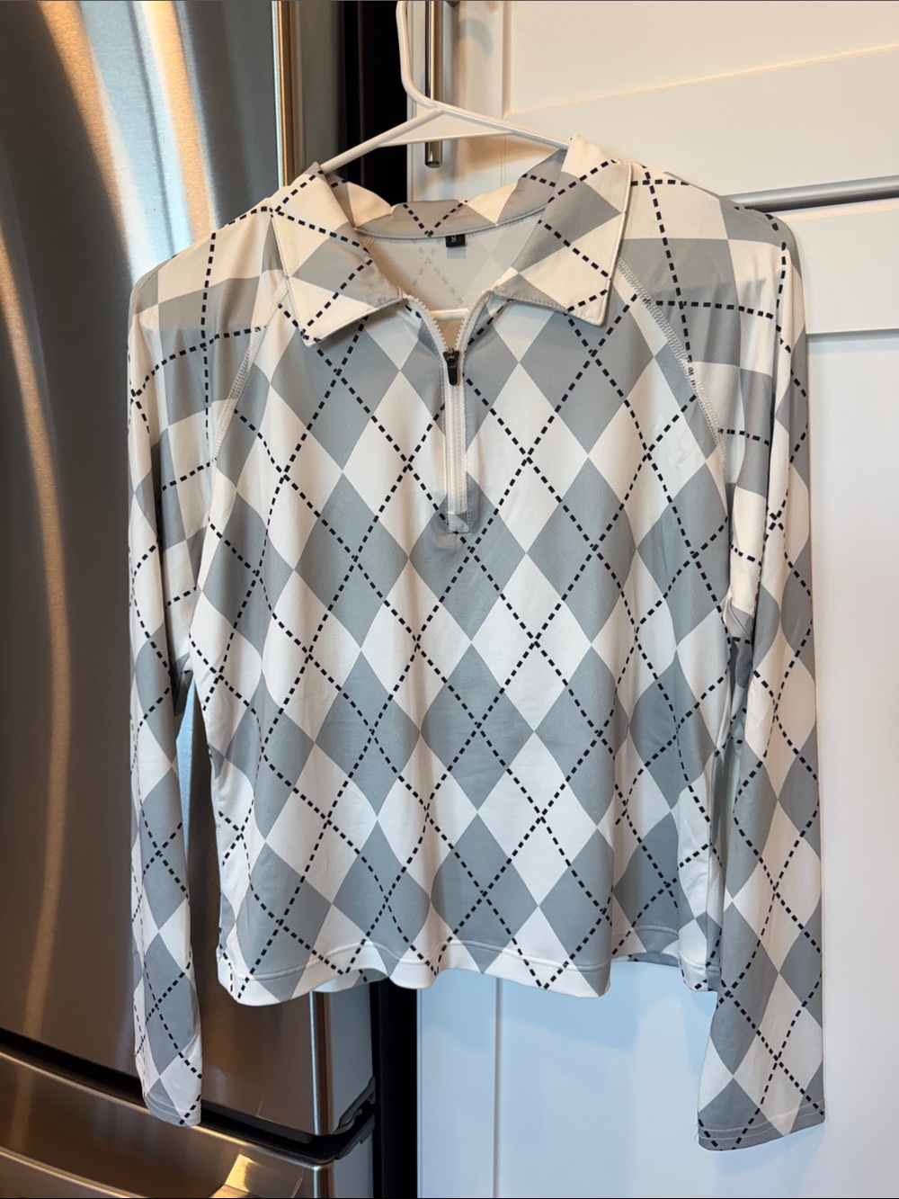 Argyle Half-Zip Long Sleeve Top